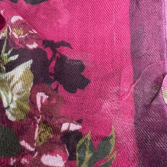 Vgt DAKS LONDON Scarf Cotton Wool 64"x32" Burgendy Brown Floral Fring ( 49) - Picture 7 of 9